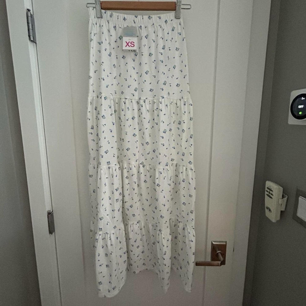Primark NWT White Maxi Skirt with Blue Floral Print